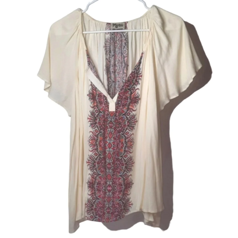 SMYMumu Oversized Cream Paisley Print Avalon Swing Top M 6 8 - Picture 2 of 9
